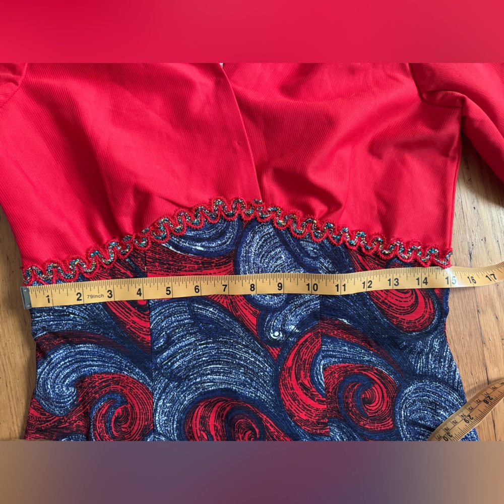70s Vintage Red and Blue Gown Sz Sm - Picture 4 of 4